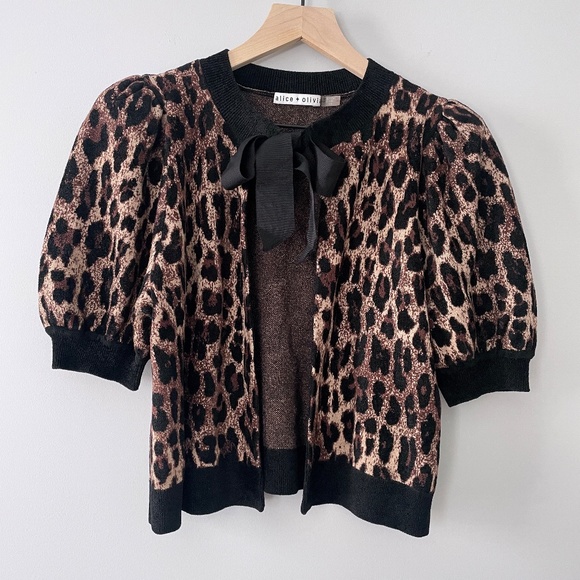 Alice + Olivia Leopard Print Cardigan - Black and Brown - Picture 5 of 13